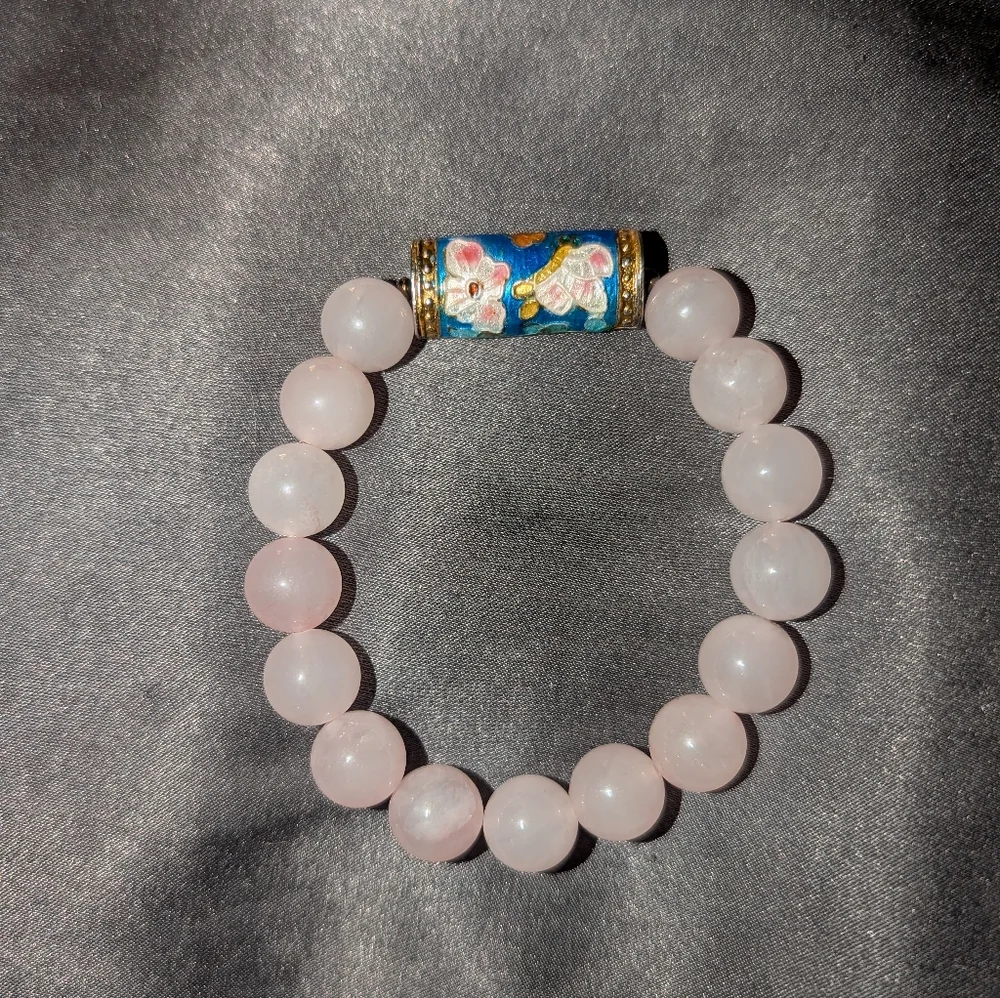 Rose Quartz And Cloisonne Bracelet - Picture 4 of 7